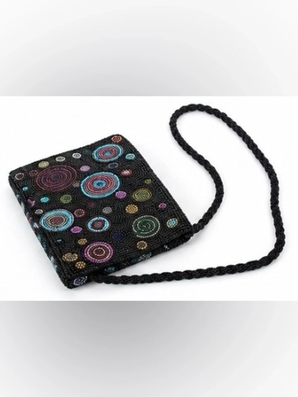 [magieS] Hand Beaded Black Small Crossbody Bag Multicolor Spiral Design